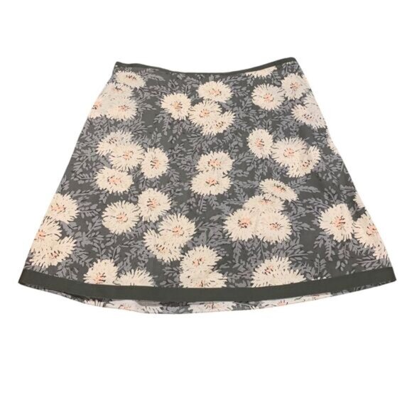 Dresses & Skirts - LL Bean Womens A Line Knee Length Olive Cream Floral Pockets Skirt 16 Outdoors